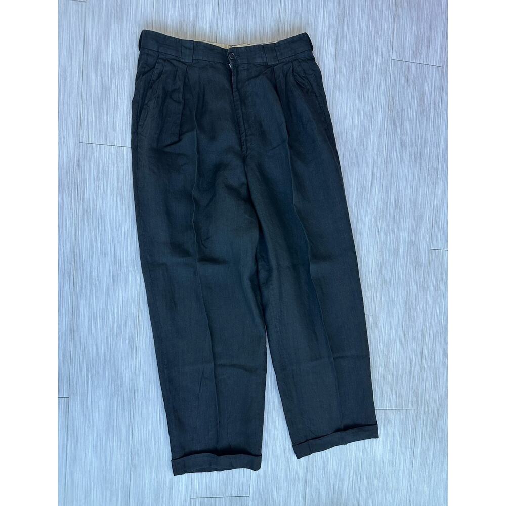 Giorgio Armani Le Collezioni Black Dress Pants Men's 34 Regular Tapered Linen